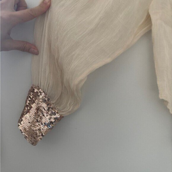 Free People White Sequin Blouse – Sheer Long Sleeve – Size S - Picture 4 of 7